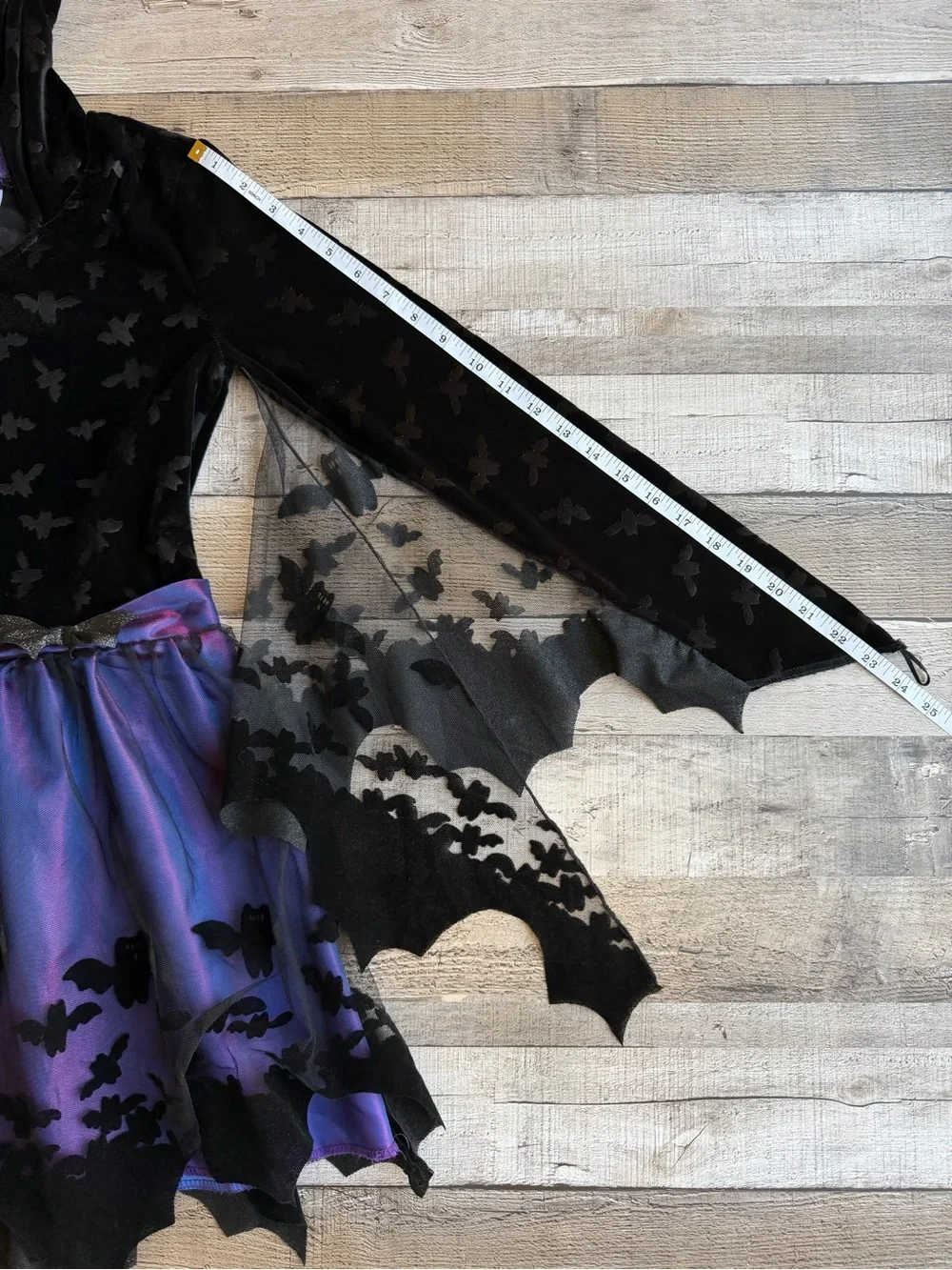 Spirit Halloween Girls Bat Costume Dress Hooded Purple Black Size Large 12-14